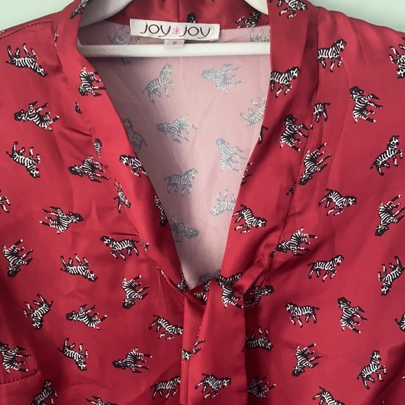 Joy joy red zebra tie button blouse - Picture 2 of 3